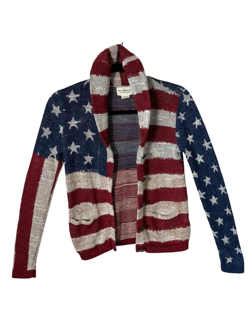 Rare Denim & Supply Ralph Lauren Flag Cardigan S Fourth of July Americana
